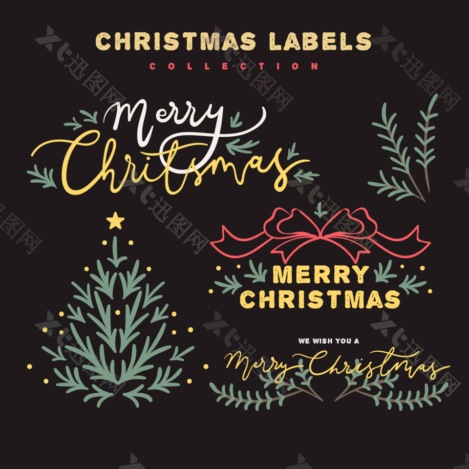 彩色圣诞标签设计元素
