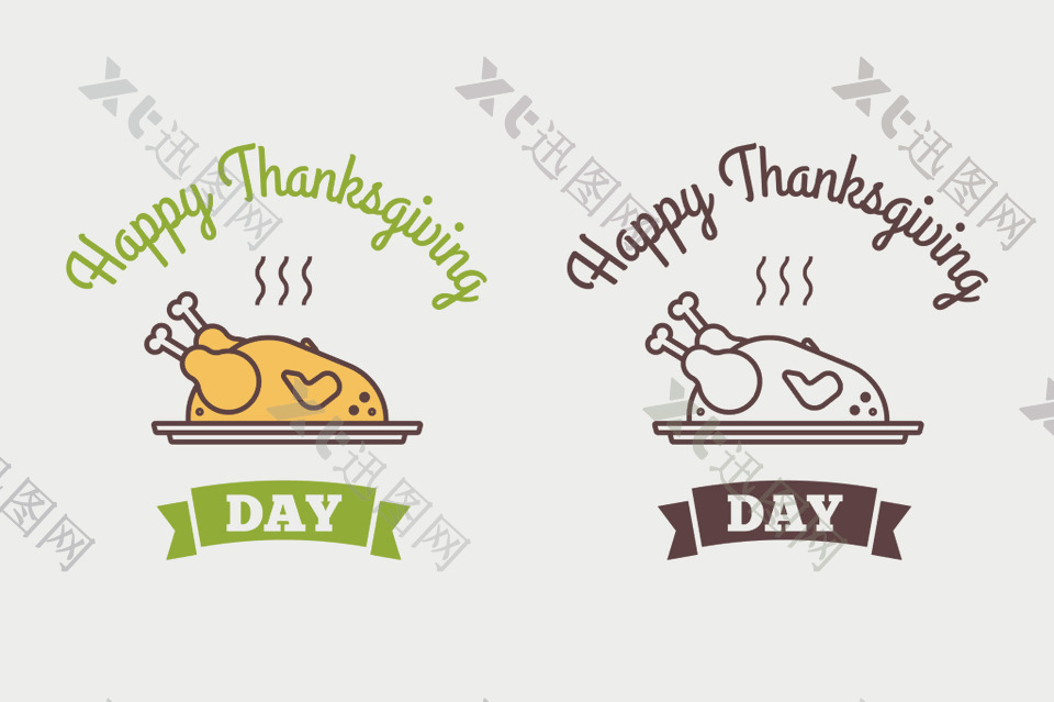 快乐感恩节扁平化设计的图标
