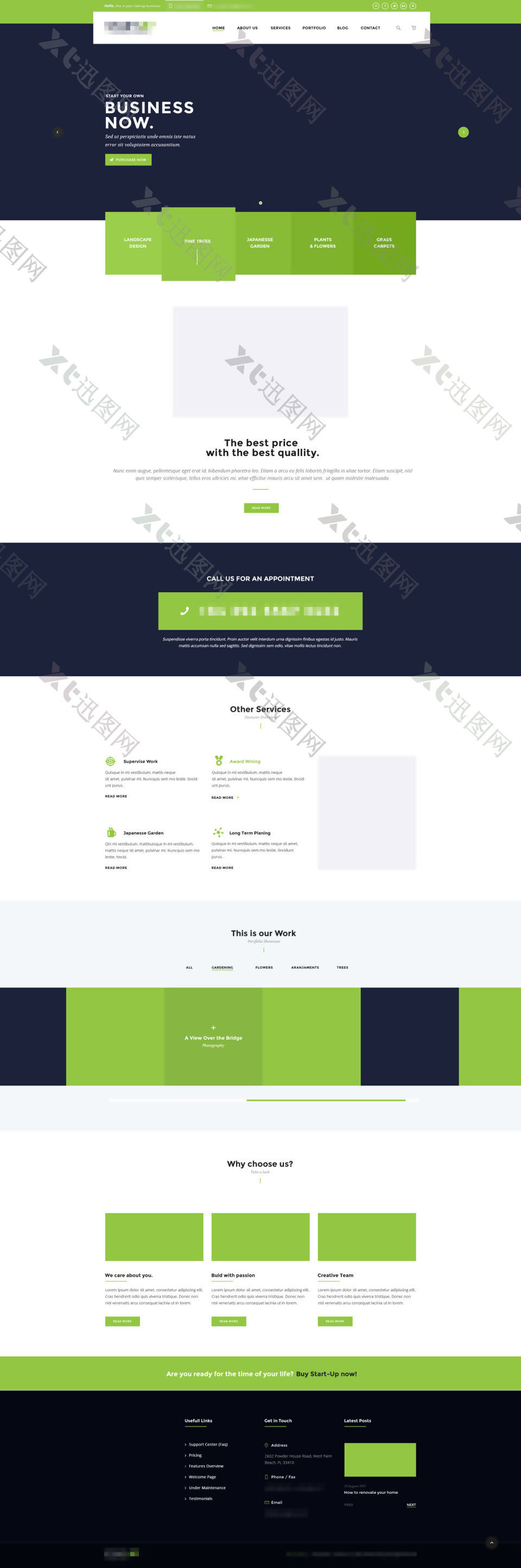绿色的文艺园艺网站首页企业通用模板