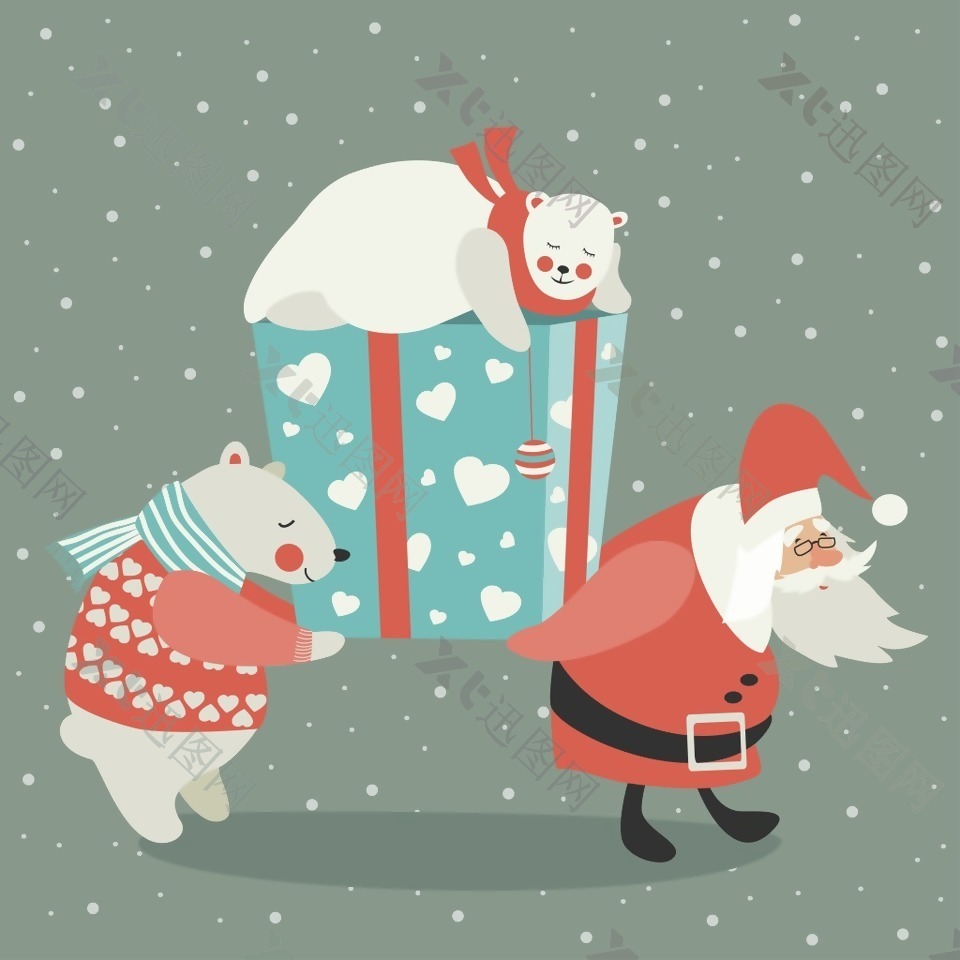 可爱圣诞老人和礼物插画