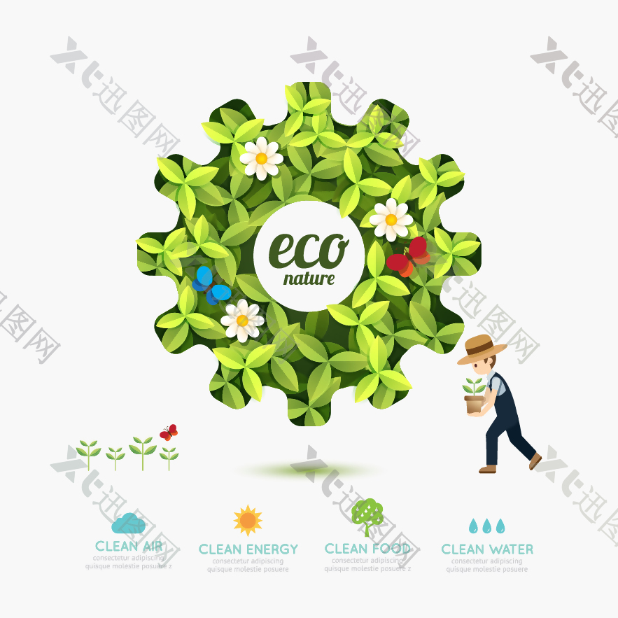 绿色环保植物齿轮图标