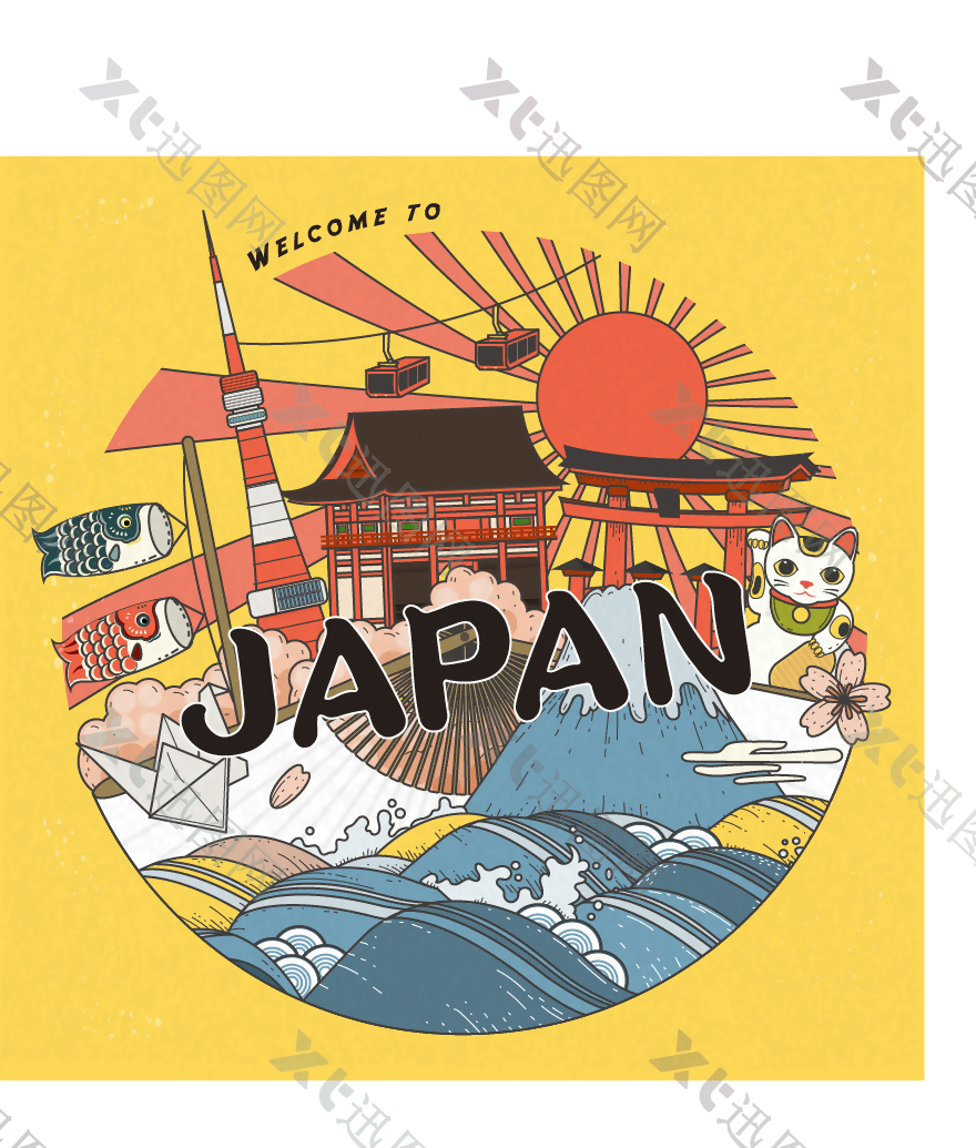 时尚特色日本旅行插画