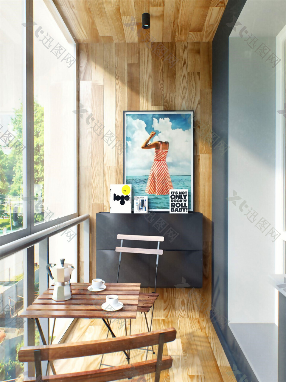 北欧清新时尚客厅木制背景墙室内装修效果图