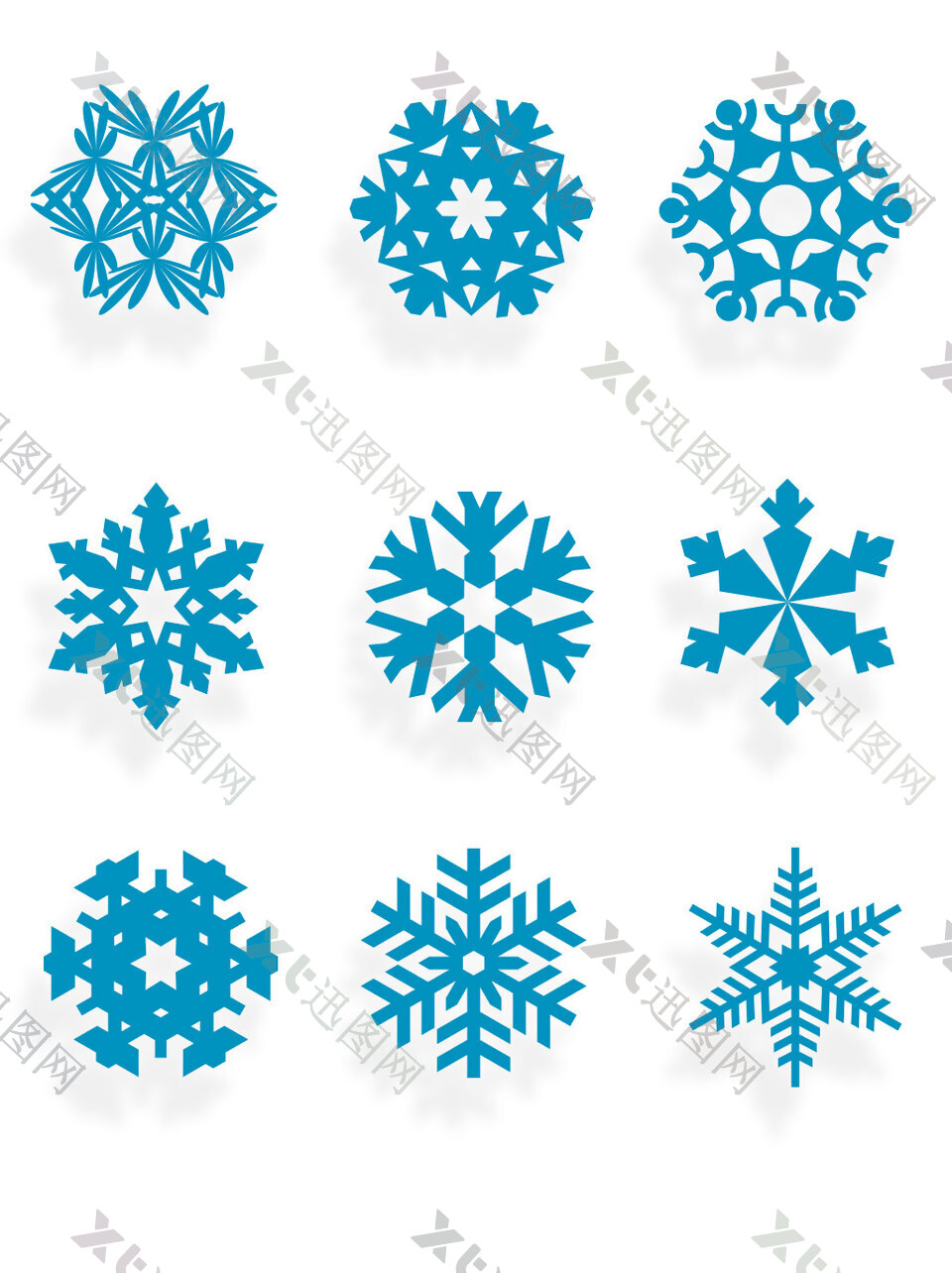 矢量元素蓝色雪花装饰素材冬天设计图案集合