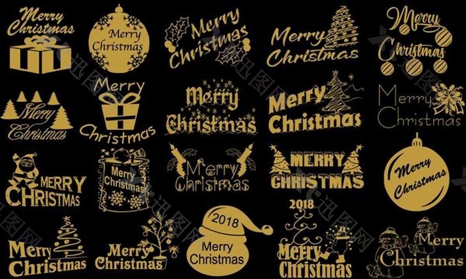 金色2018年圣诞标志设计矢量元素