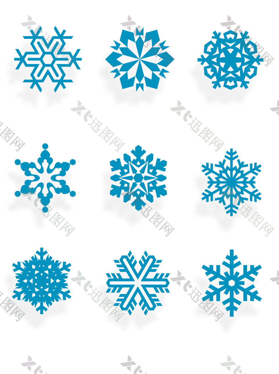 蓝色雪花矢量元素冬天装饰素材图案集合