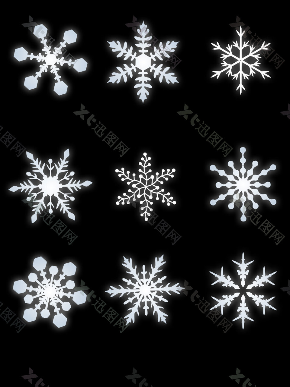 冬天设计元素白色雪花素材矢量装饰图案集合