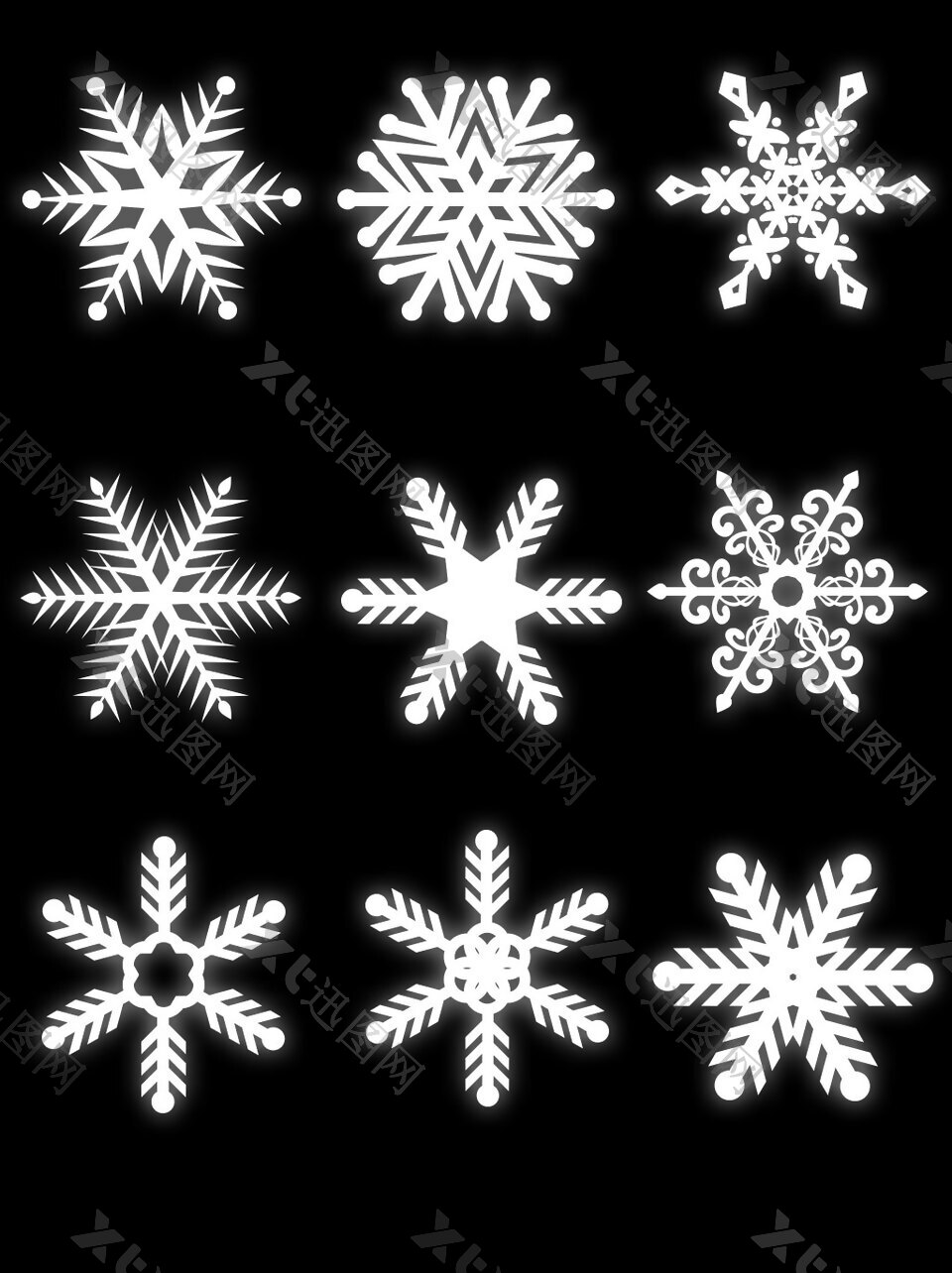 白色雪花素材矢量冬天设计元素装饰图案集合