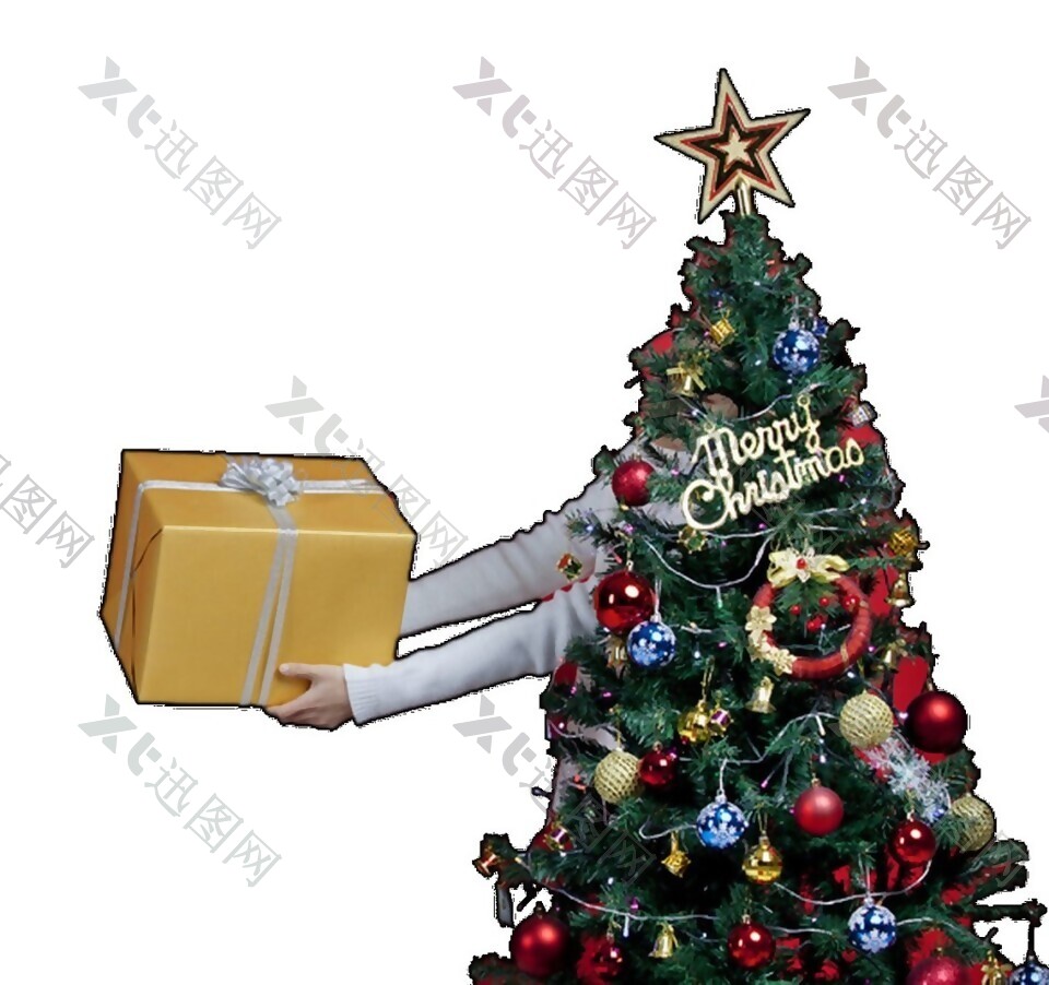 卡通圣诞树礼物元素