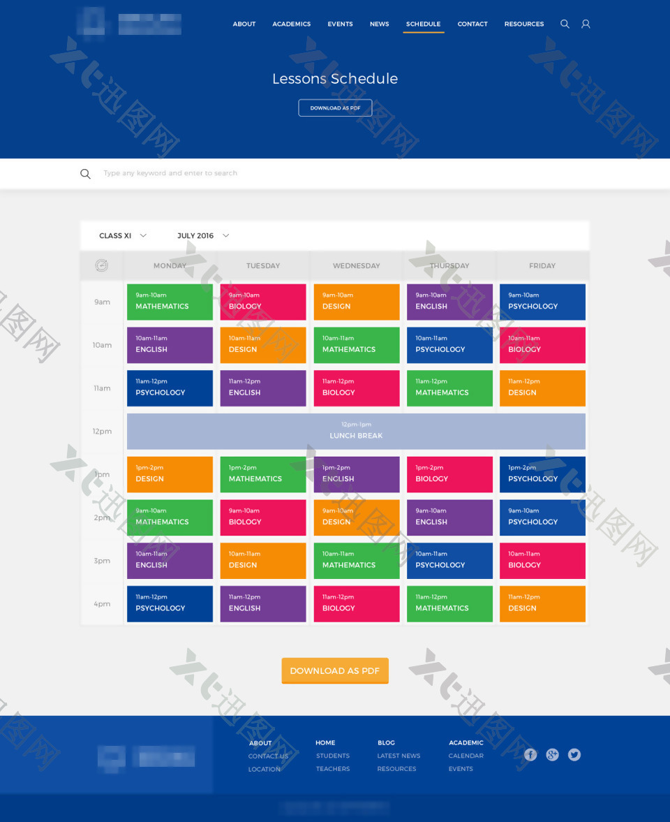 教育学校网站模板课程表展示