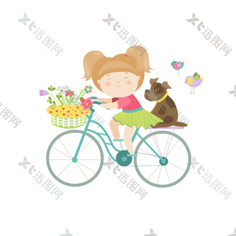 可爱漂亮的女孩骑自行车素材