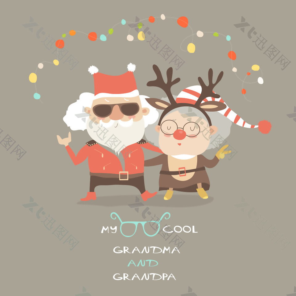 奶奶和爷爷像圣诞老人装扮