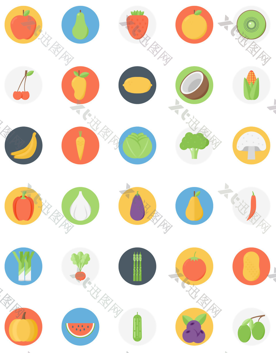 水果和蔬菜的彩色图标