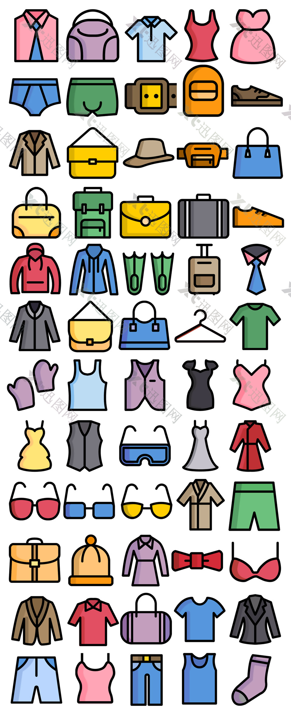 60个服装和时尚配饰扁平化彩色图标
