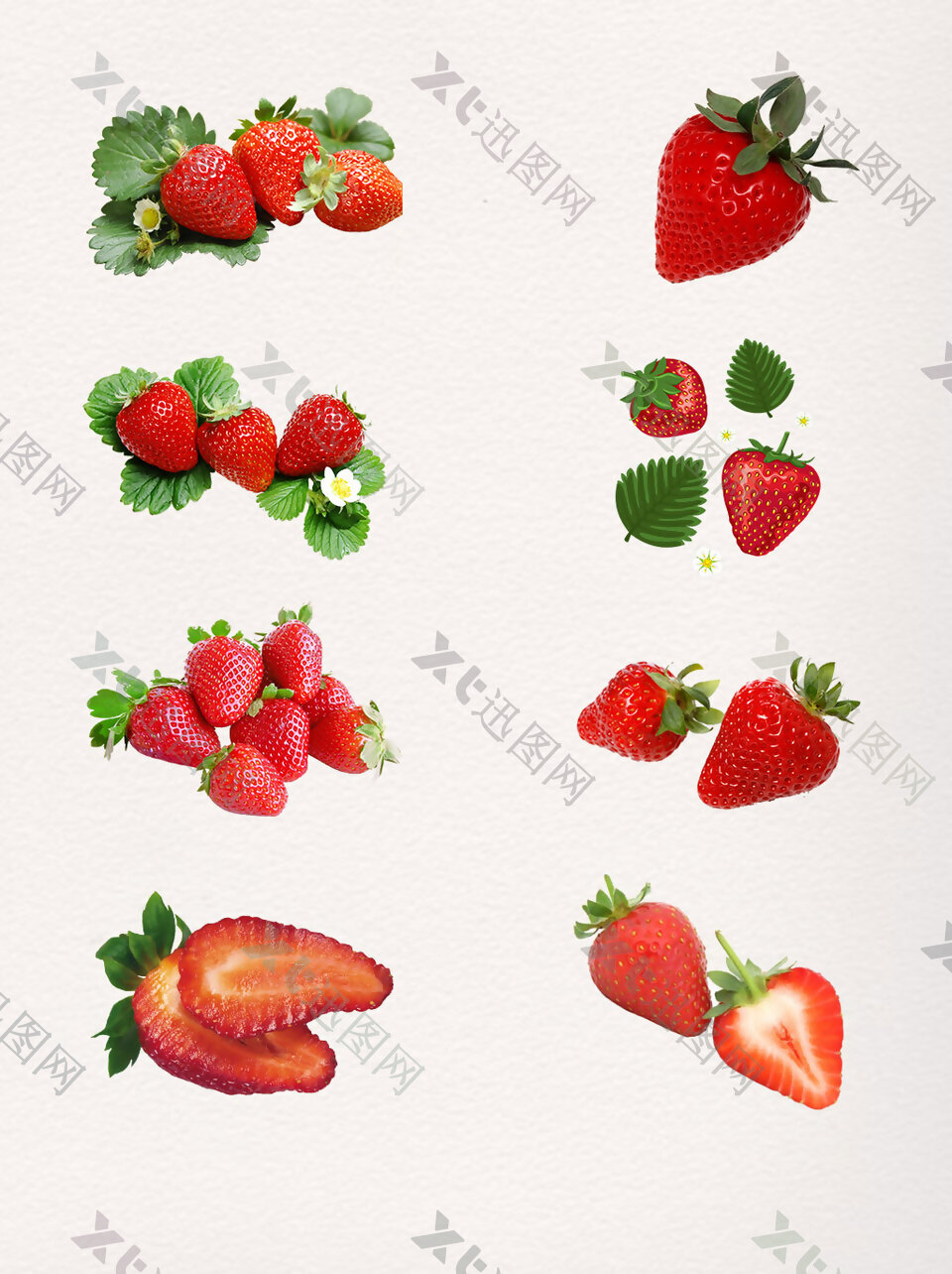 新鲜草莓水果草莓叶子PNG素材