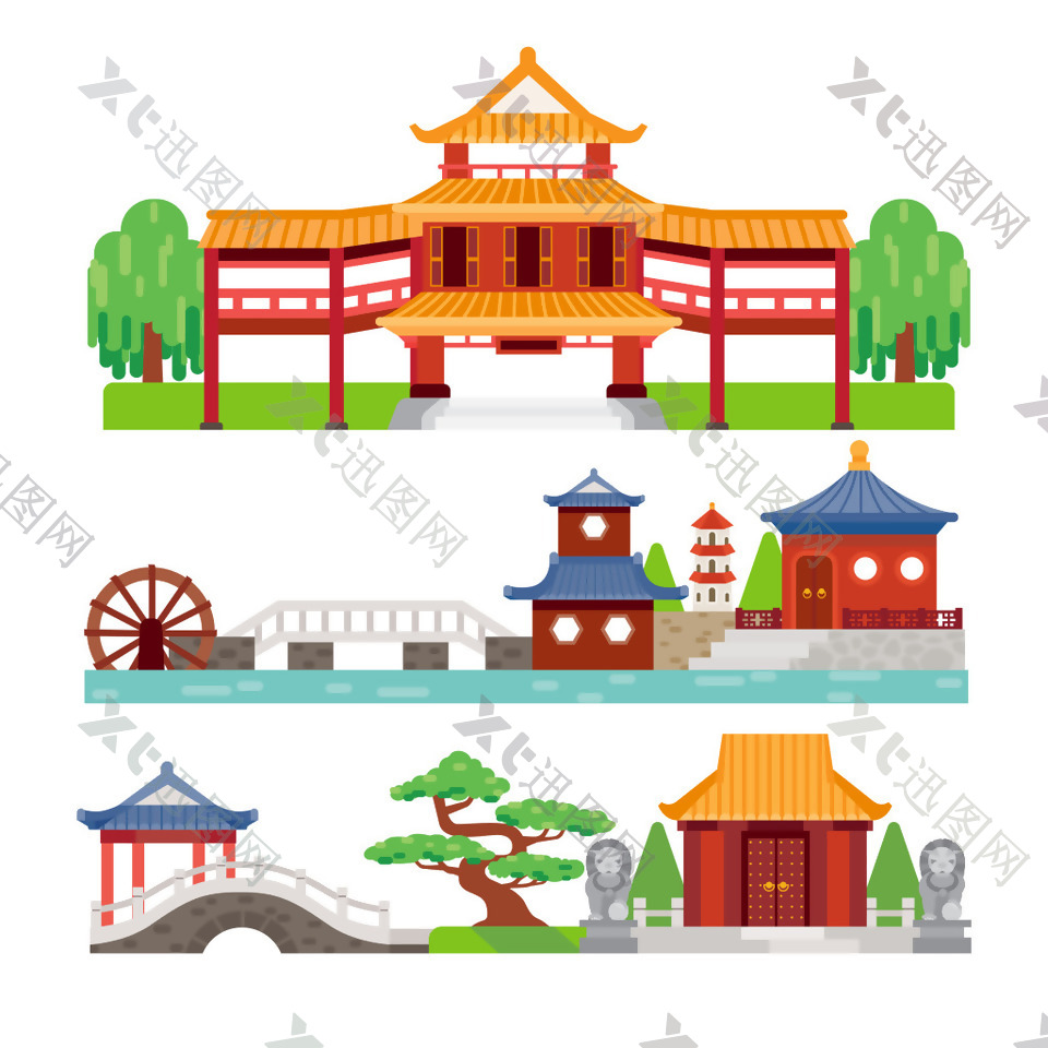中国传统园林建筑插画