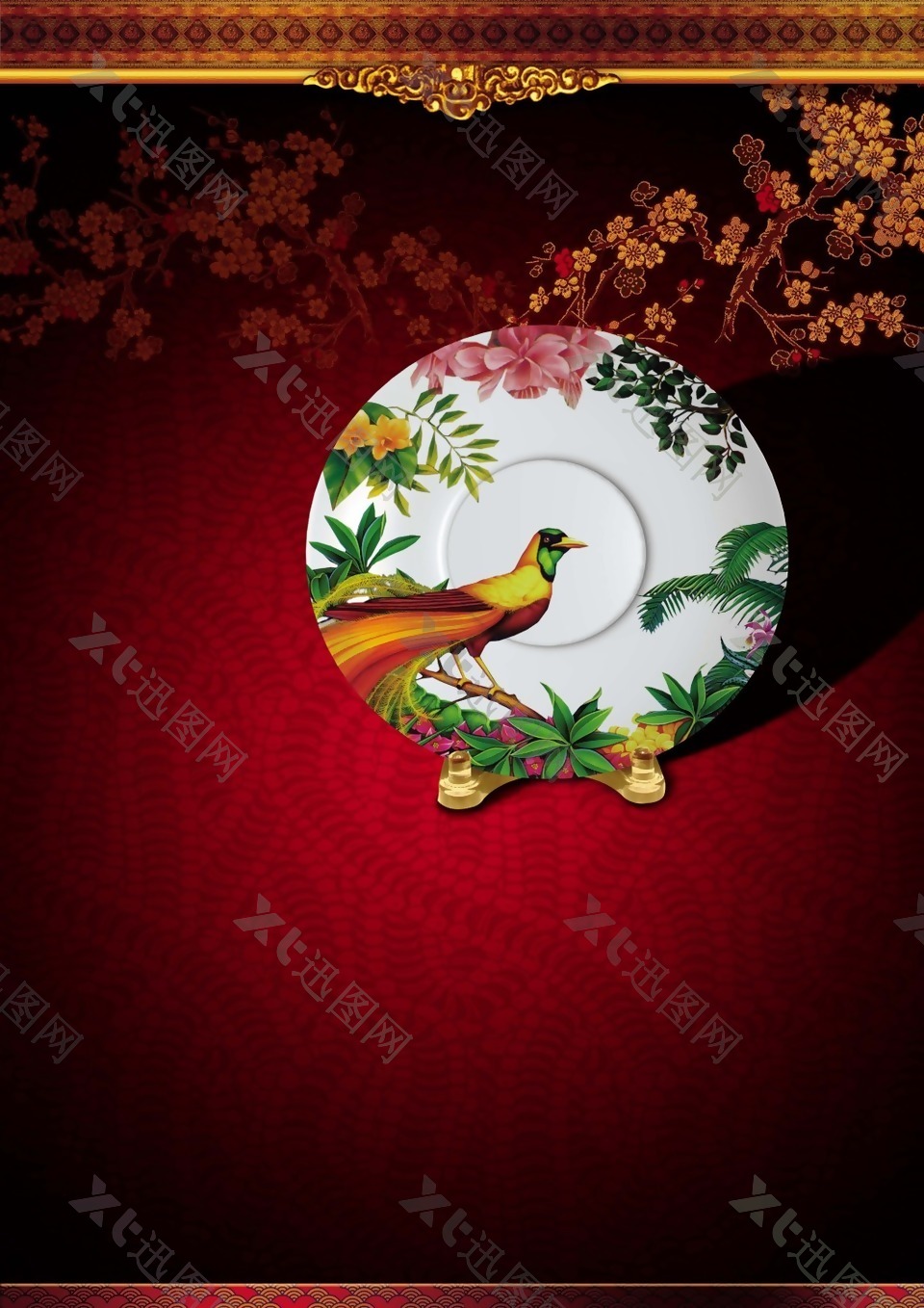 中国风陶瓷白色花鸟碟子psd源文件