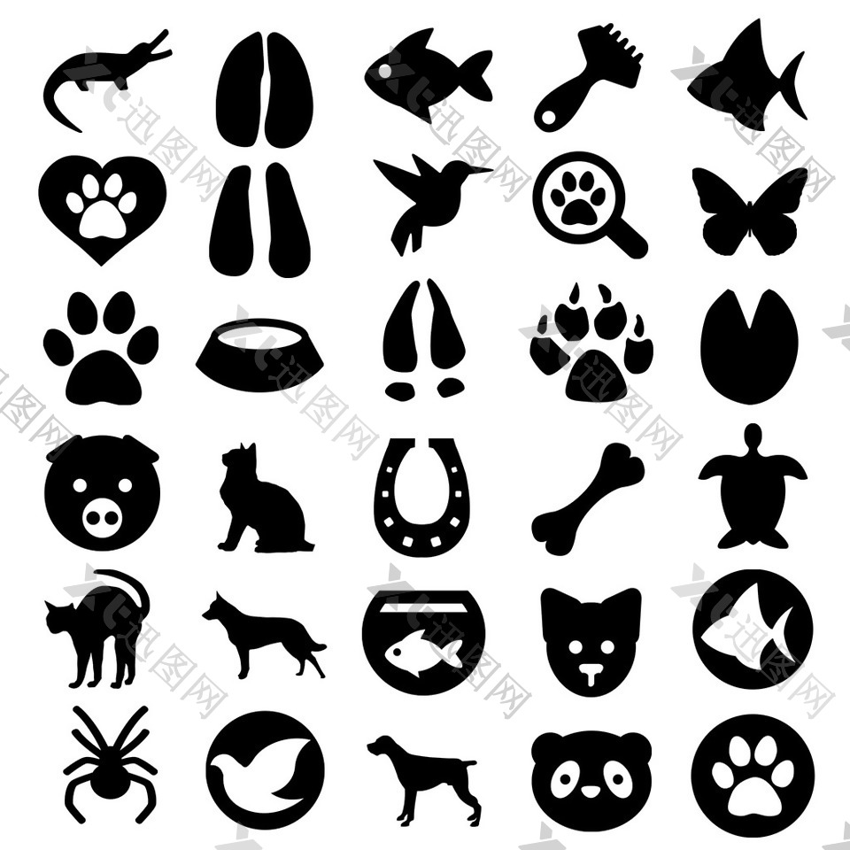 30个宠物相关的黑色图标