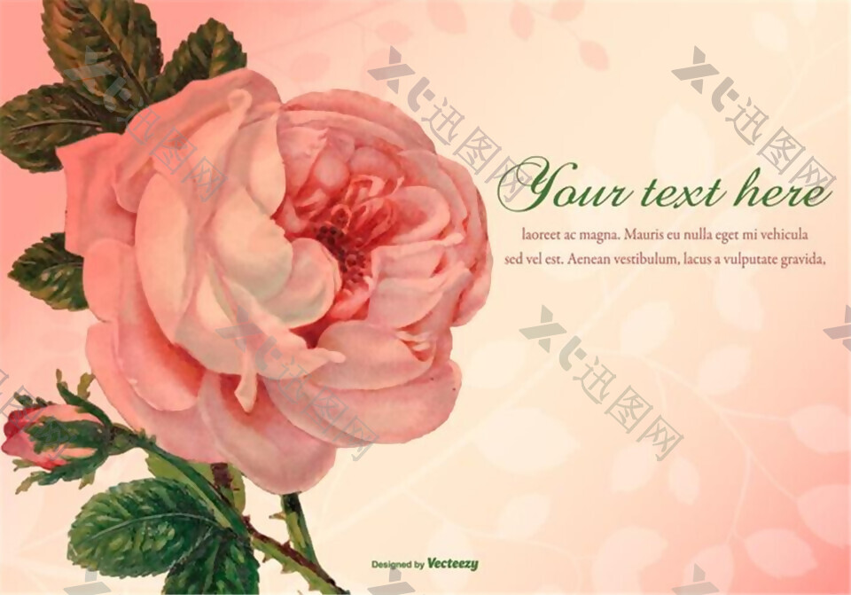 粉色漂亮的玫瑰花邀请函背景