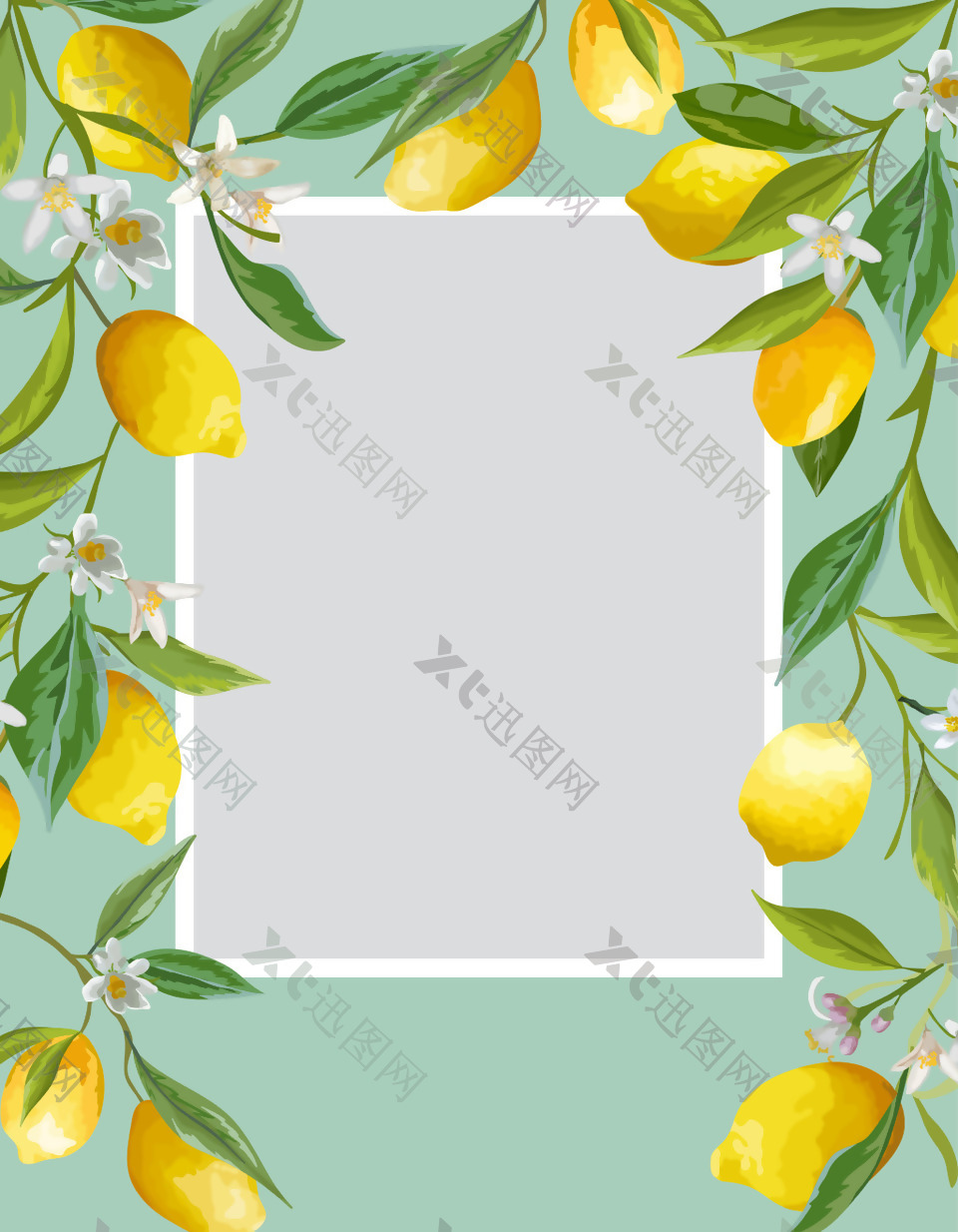 小清新柠檬叶子海报背景