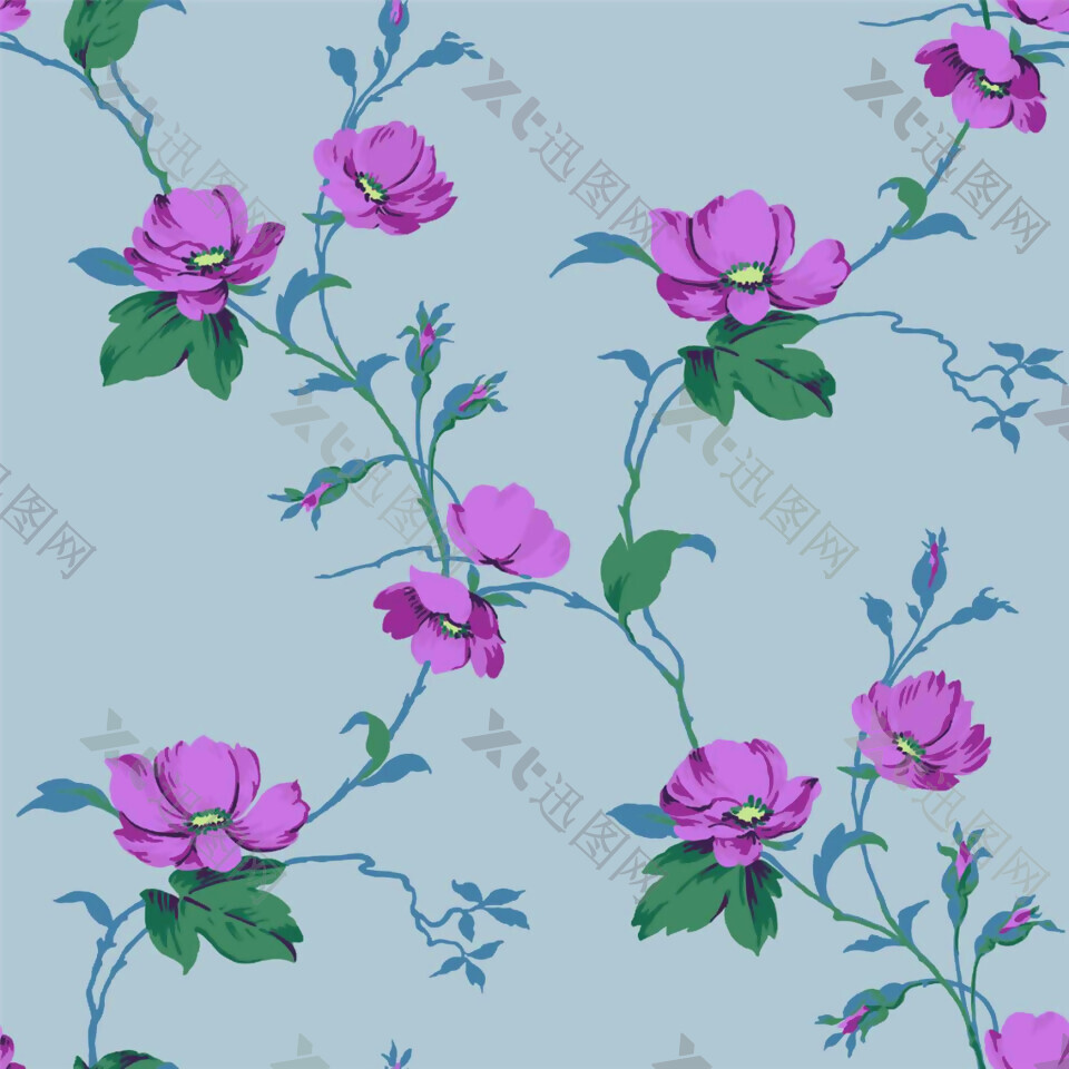 典雅蓝色底纹花朵壁纸图案