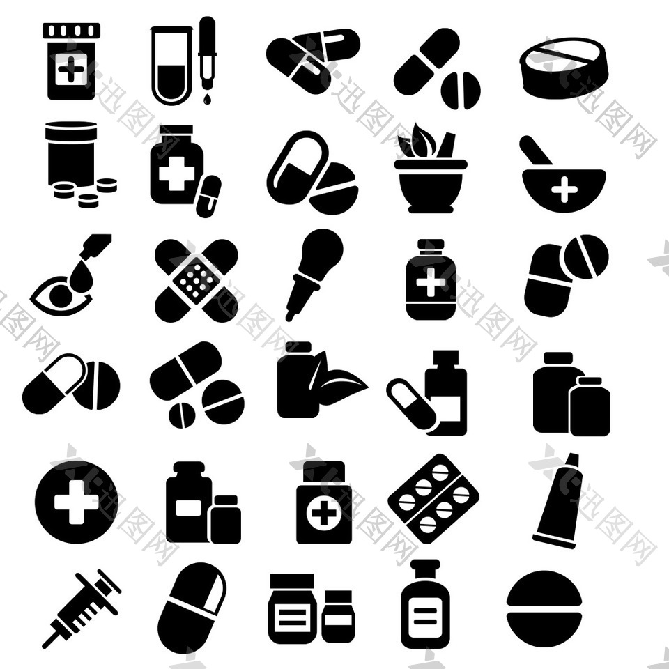 30个医药和制药的黑色图标