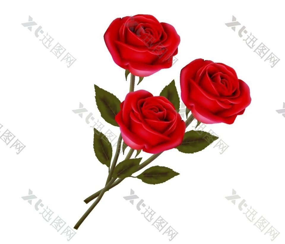 三支红色玫瑰png元素
