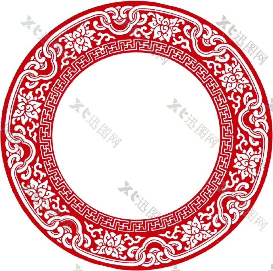 红色花纹圆形元素