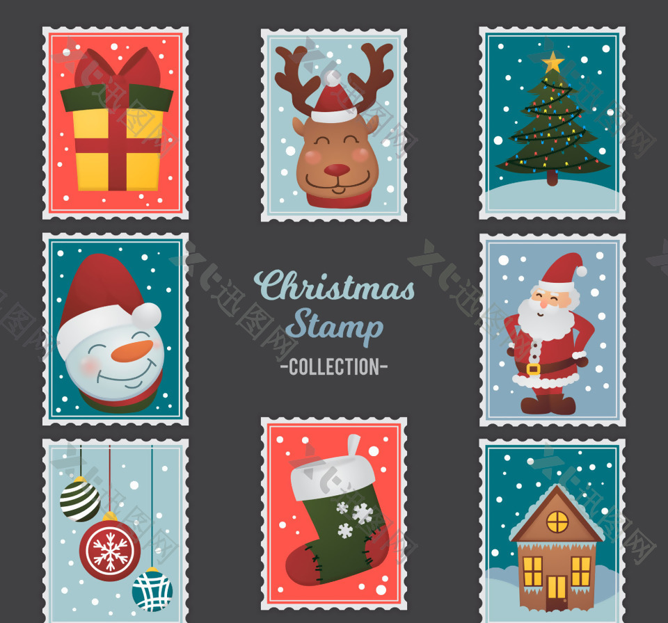 圣诞节邮票节日元素