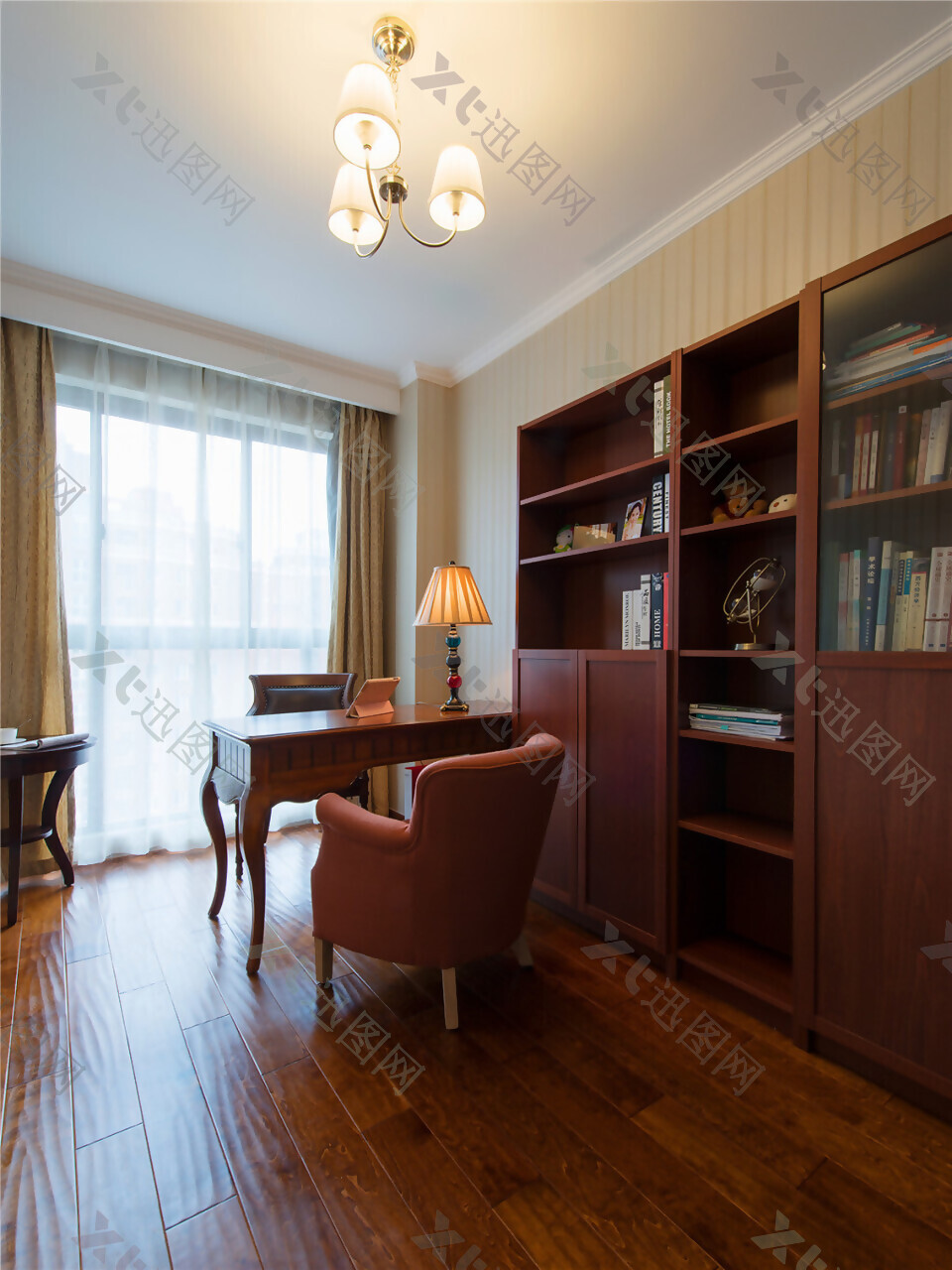 室内设计书房红木书柜效果图