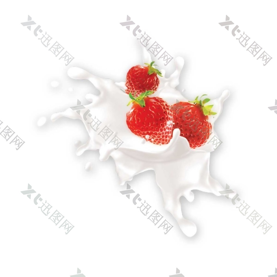 手绘草莓牛奶元素