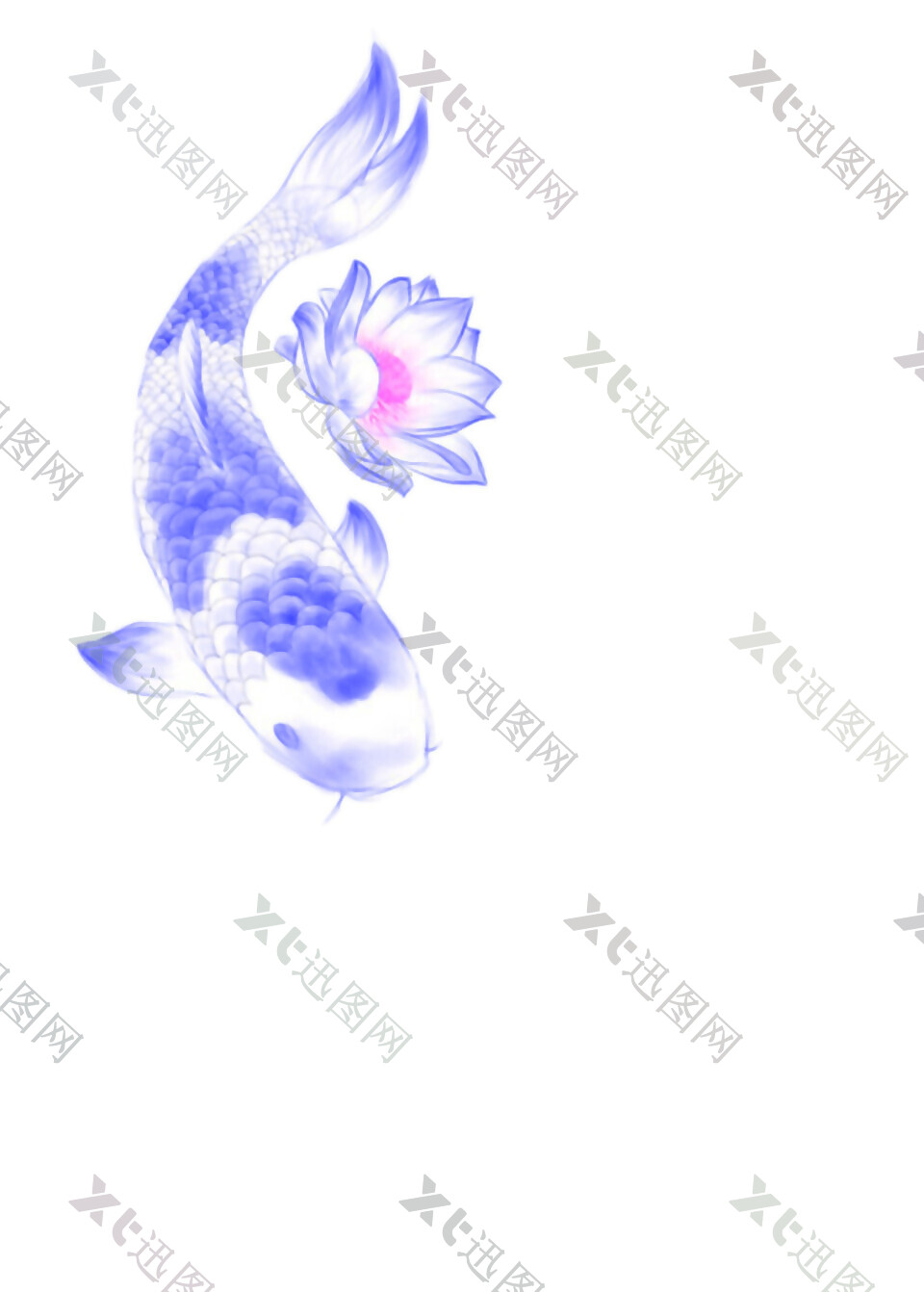 彩绘紫色金鱼花朵图案
