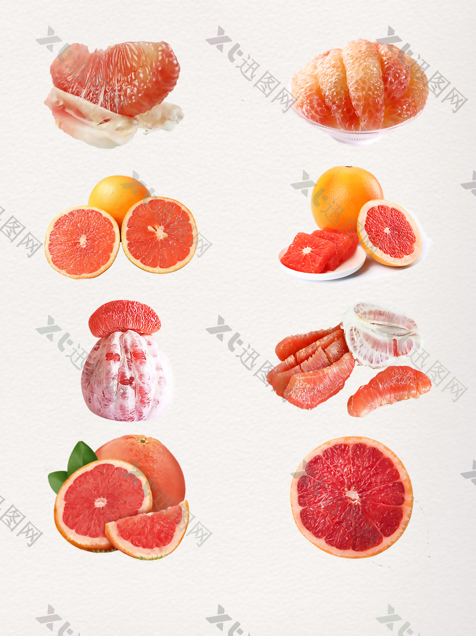一组彩色红柚实物元素