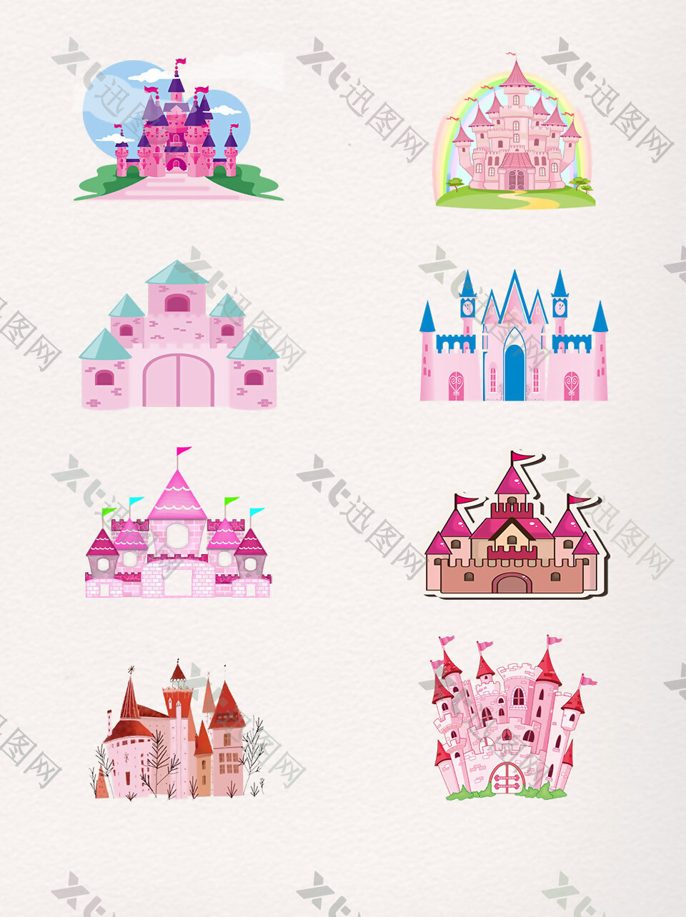 8款卡通梦幻粉色城堡素材