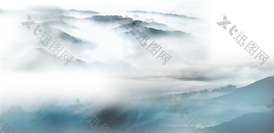 中国风蓝色山峰水墨山水装饰元素