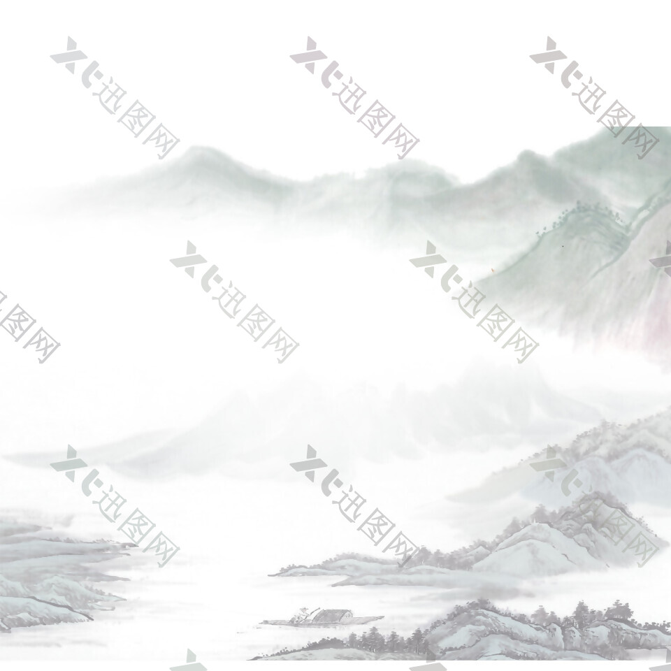 中国风白雾水墨山水装饰元素