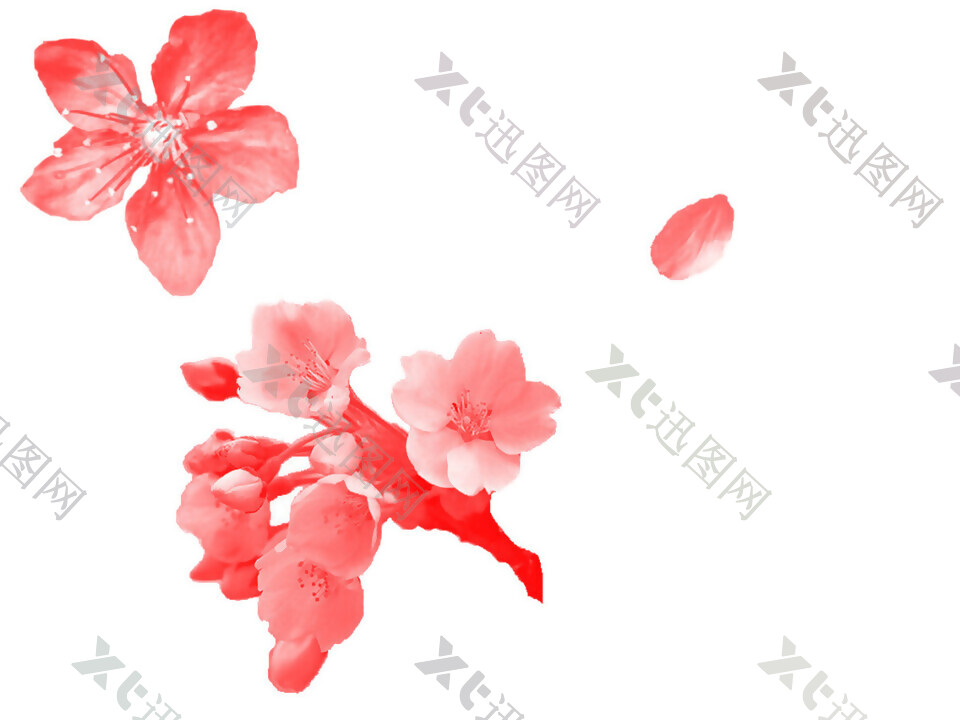 中国风鲜红色樱花装饰元素
