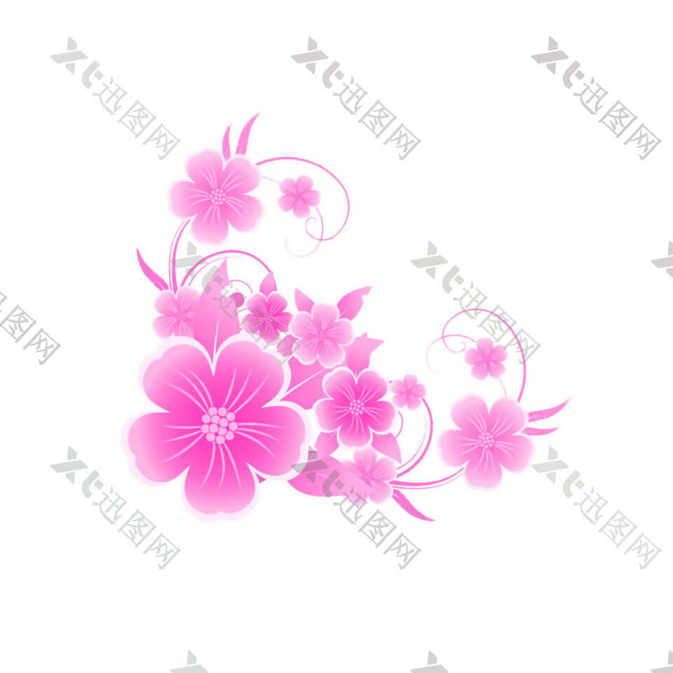 清新风格深粉色樱花装饰元素