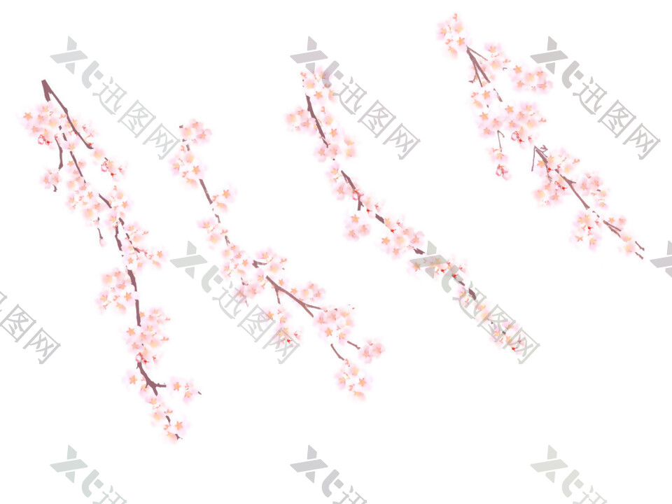 小清新粉色花枝樱花装饰元素