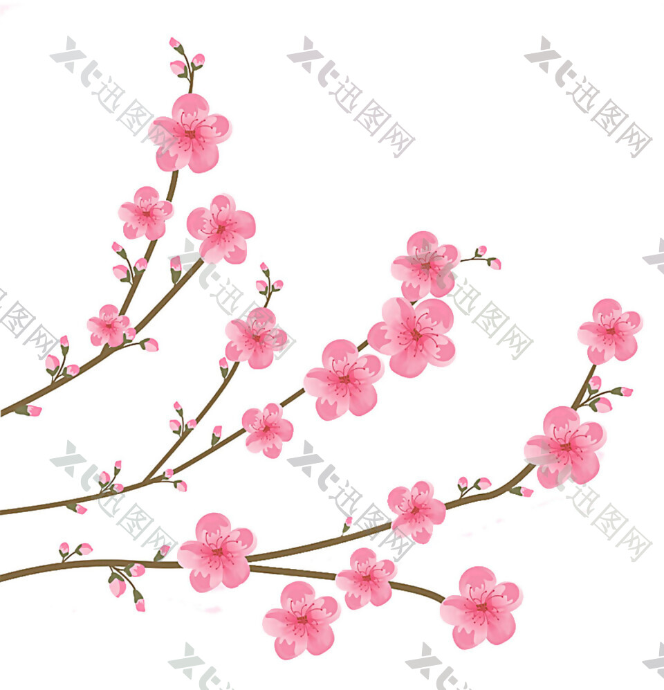 粉色桃花枝图案元素