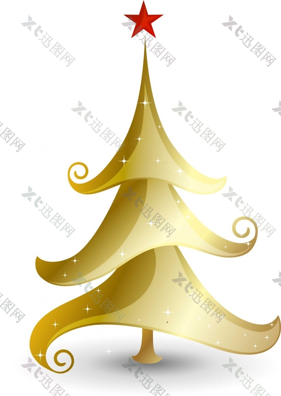 手绘金色圣诞树元素