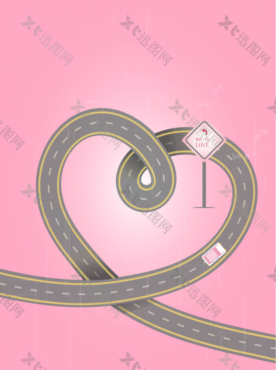 矢量卡通爱情公路心形创意背景