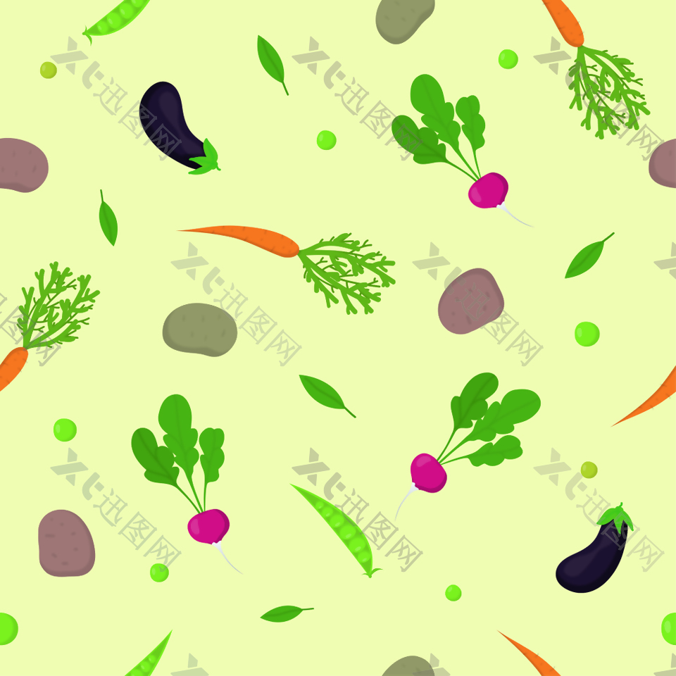 彩色手绘蔬菜无缝矢量背景