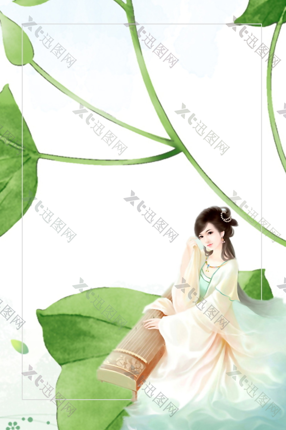 绿色植物古典美女海报背景设计