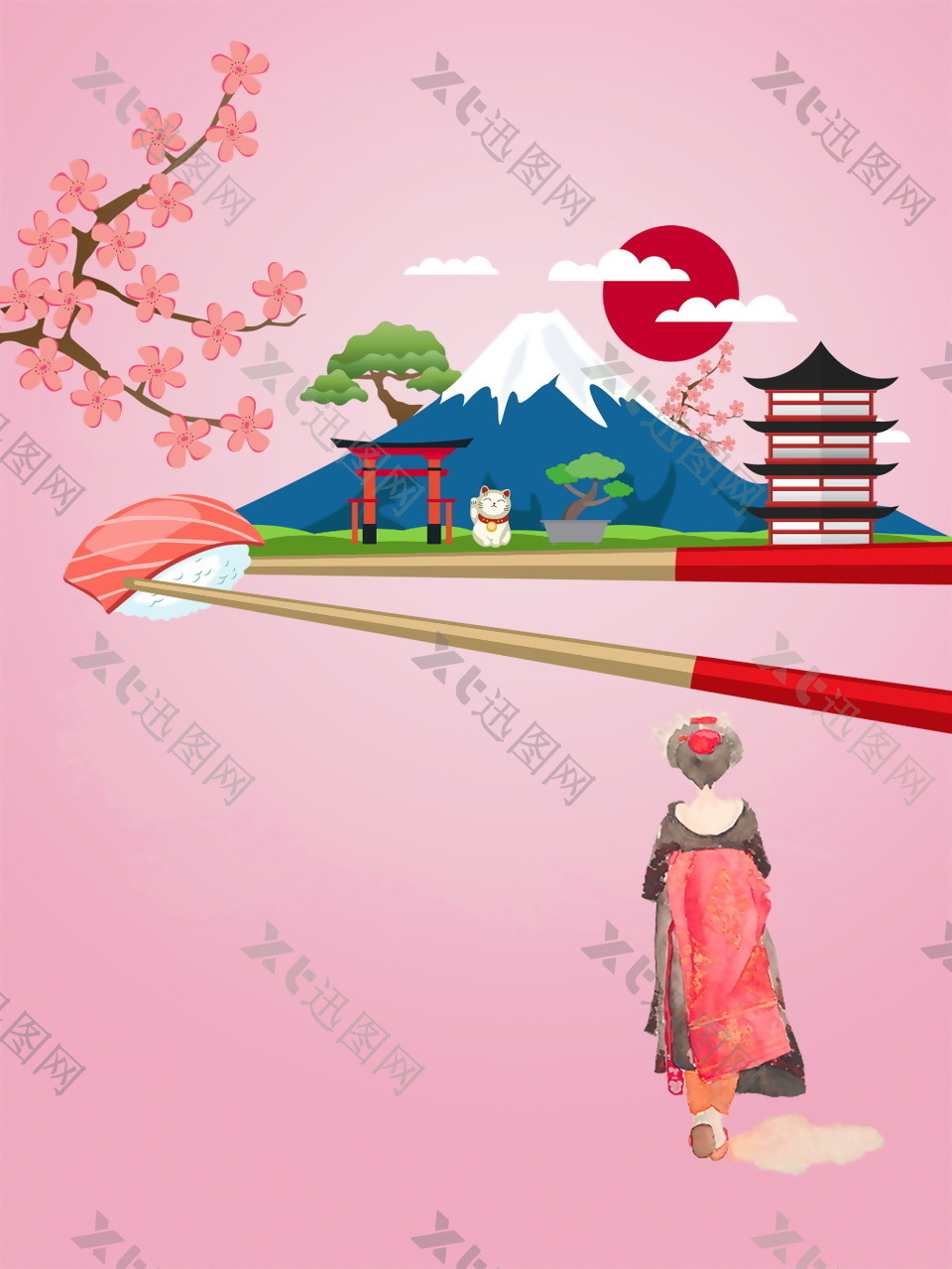粉色日本樱花背景设计模板