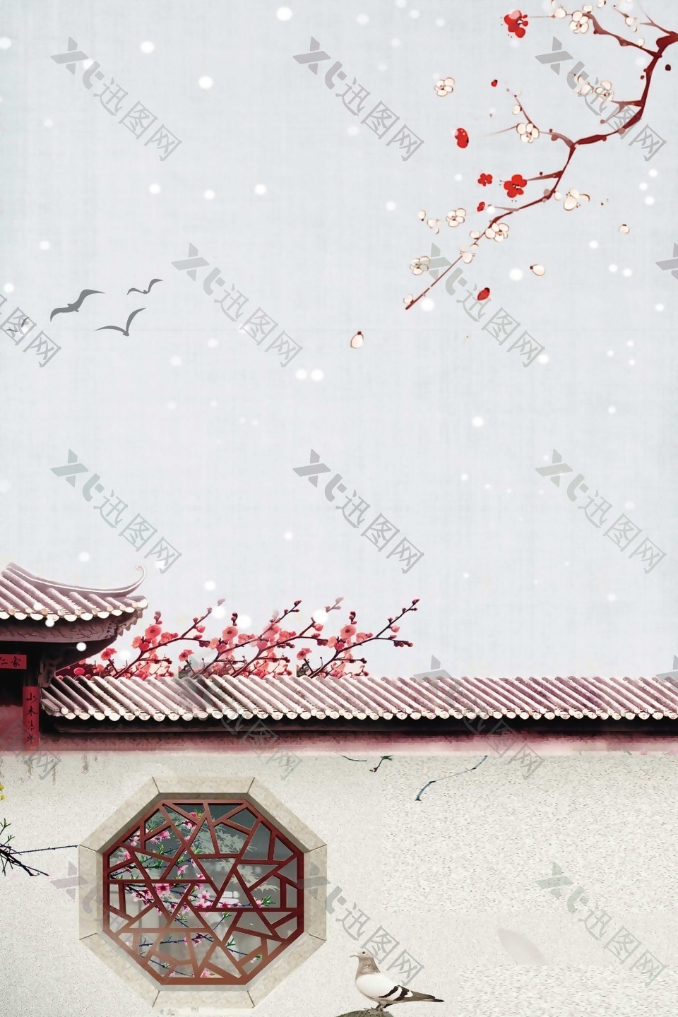 中国风雪花腊梅背景