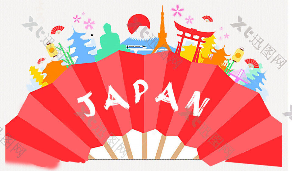 热情红色扇子日本旅游装饰元素