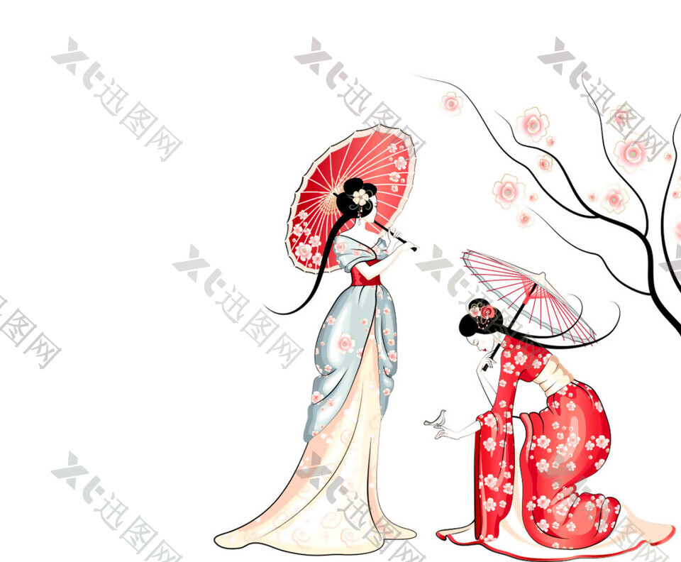 清新可爱红色手绘日本旅游装饰元素