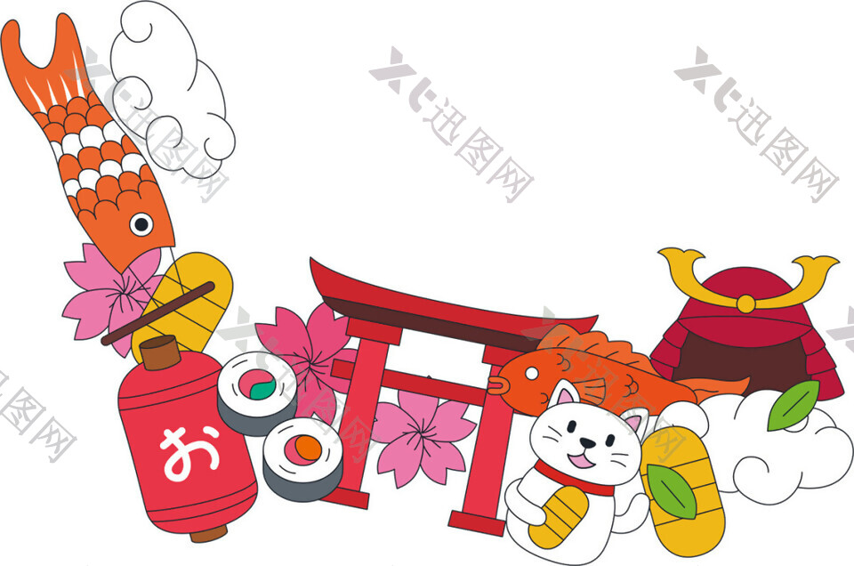 清新可爱风格招财猫日本旅游装饰元素