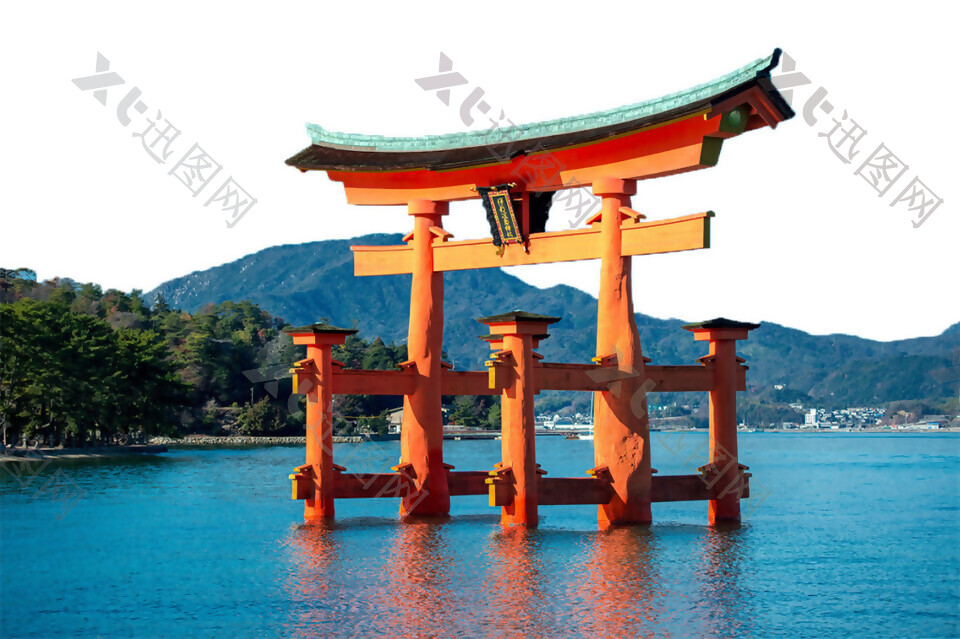 清新蓝色湖面日本旅游装饰元素